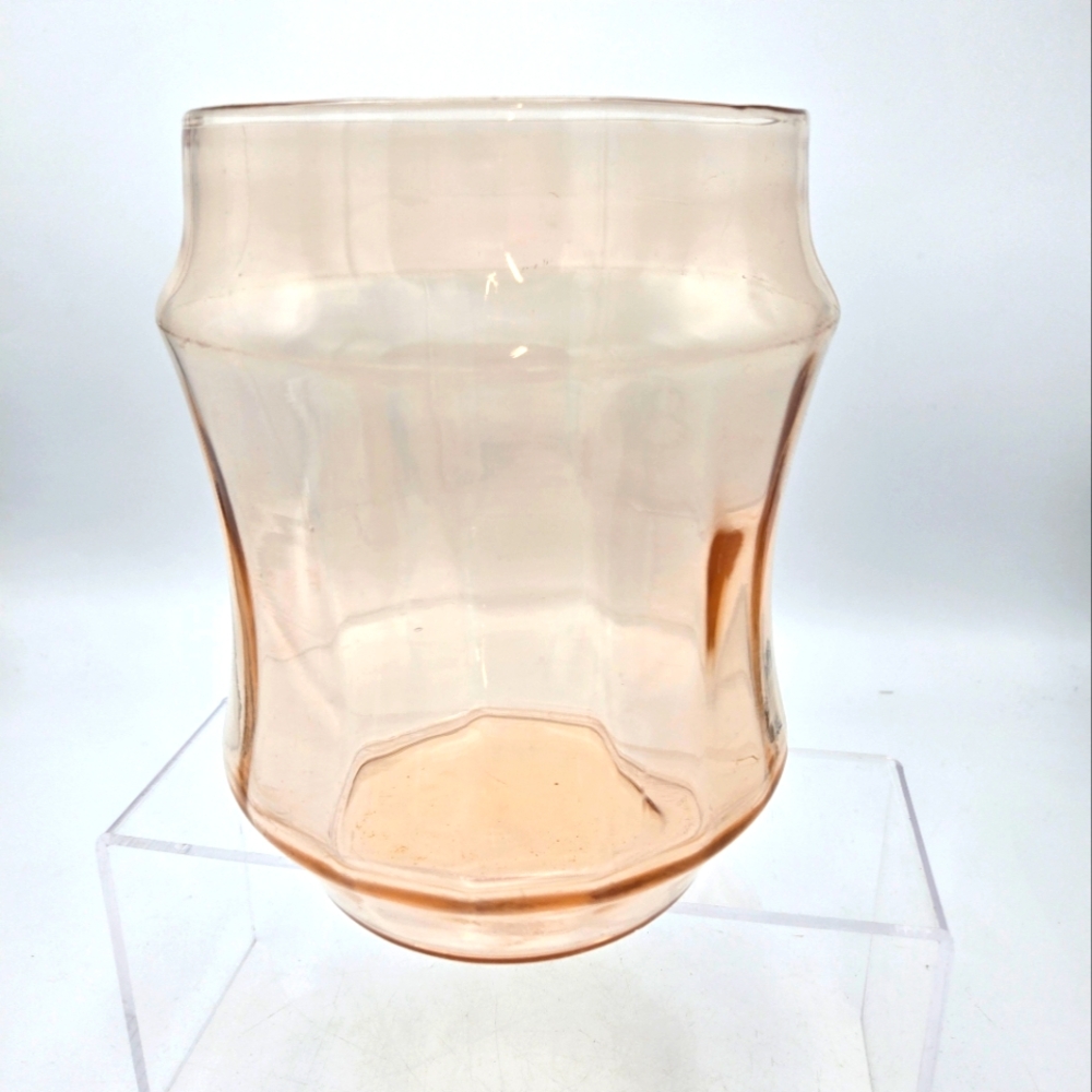 Vintage Pink Ribbed Depression Glass Vase Container